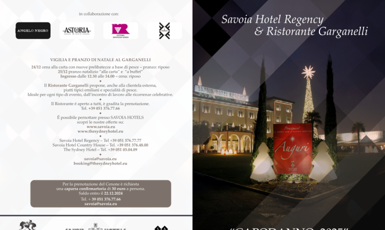 Celebrazione di Capodanno al Savoia Hotel con cena e musica.